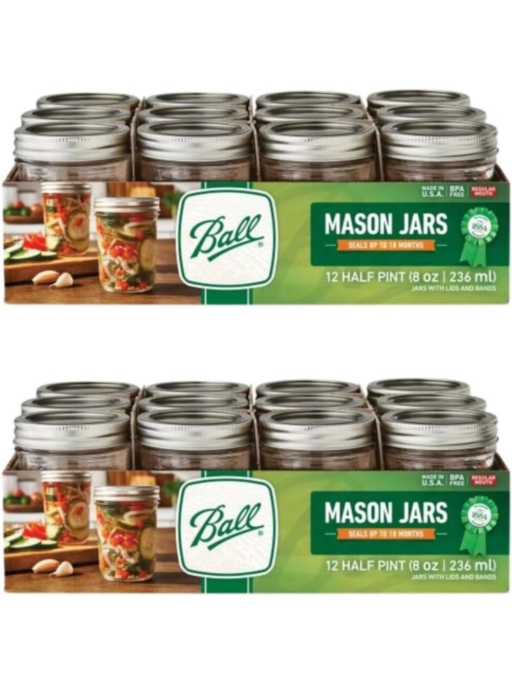 Set of 24 Half Pint Glass Mason Jars with Lids for Canning & Storage, 8 oz